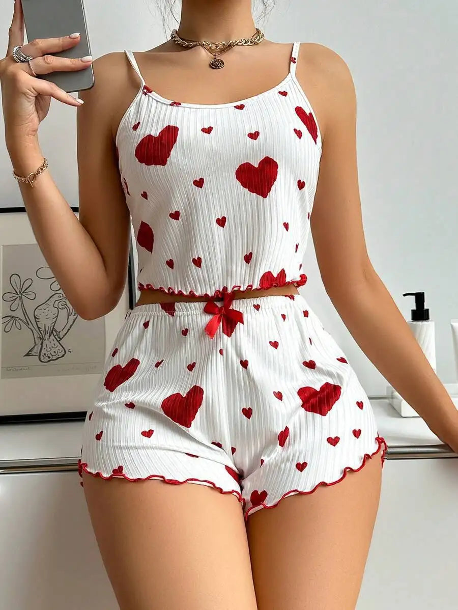 Heart Print Pajama Set Summer Comfort