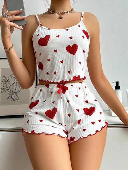 Heart Print Pajama Set Summer Comfort