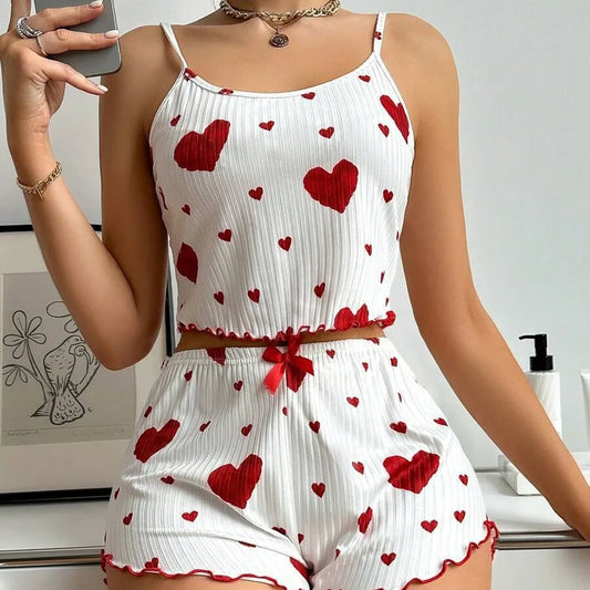 Heart Print Pajama Set Summer Comfort