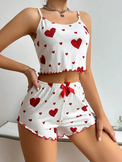 Heart Print Pajama Set Summer Comfort