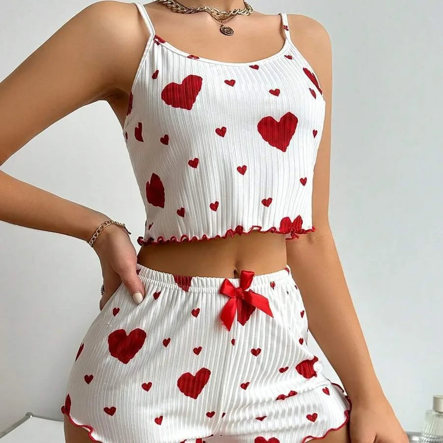 Heart Print Pajama Set Summer Comfort