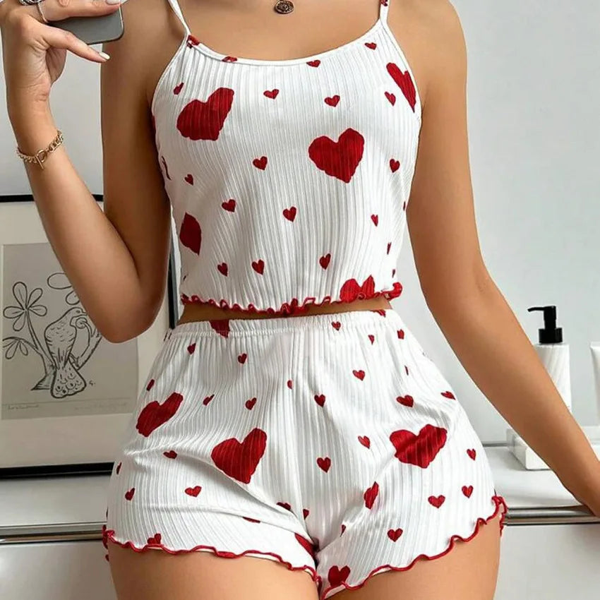 Heart Print Pajama Set Summer Comfort