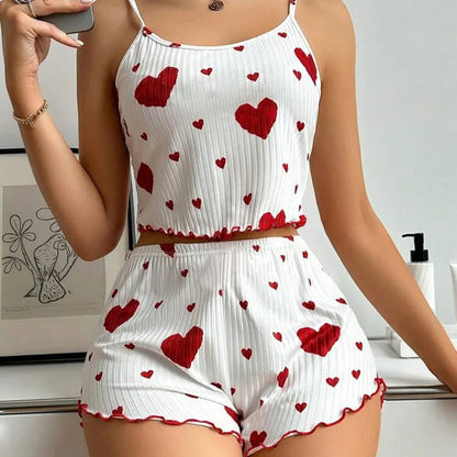 Heart Print Pajama Set Summer Comfort