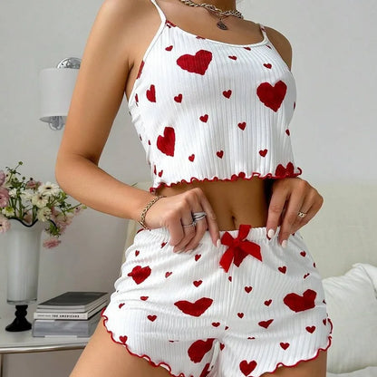 Heart Print Pajama Set Summer Comfort
