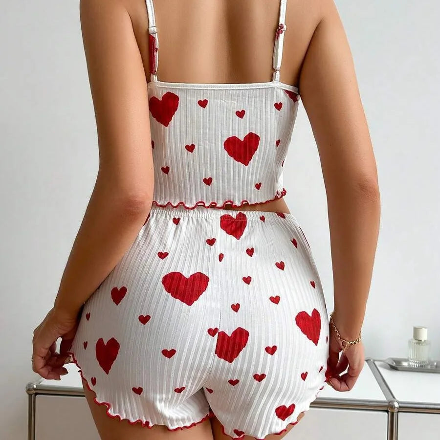 Heart Print Pajama Set Summer Comfort