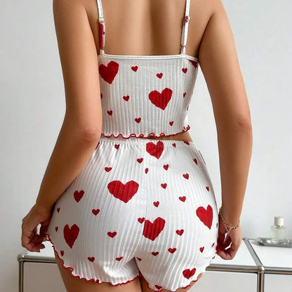 Heart Print Pajama Set Summer Comfort