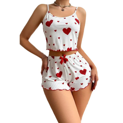 Heart Print Pajama Set Summer Comfort