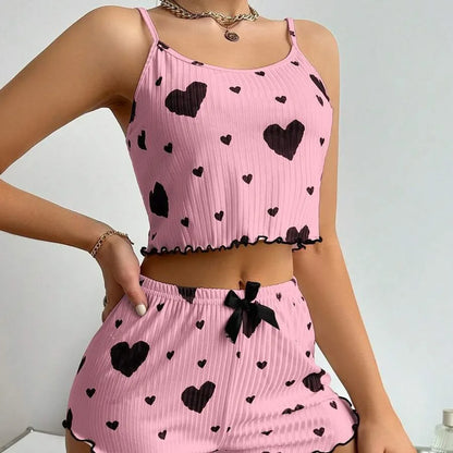Heart Print Pajama Set Summer Comfort