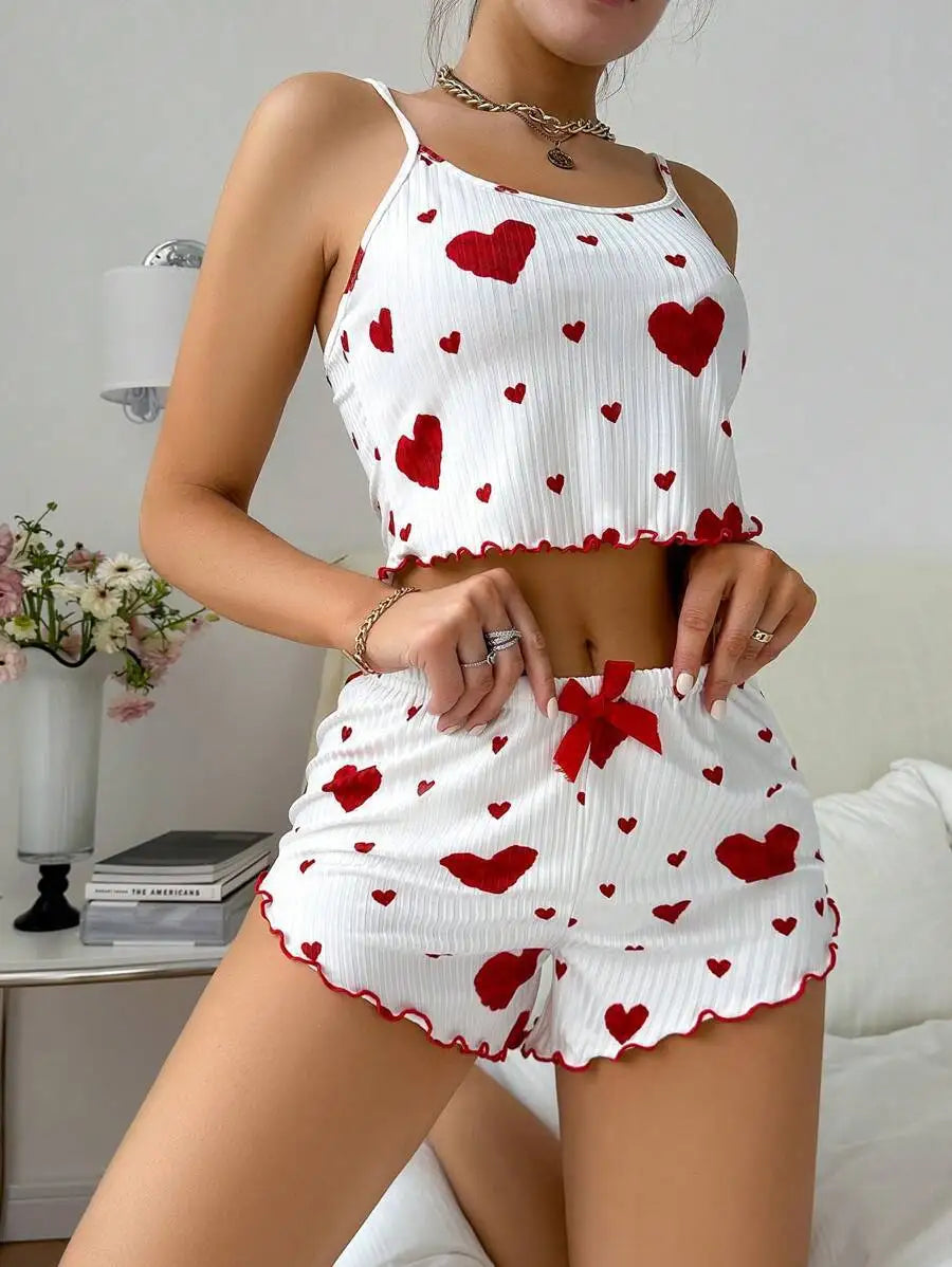 Heart Print Pajama Set Summer Comfort