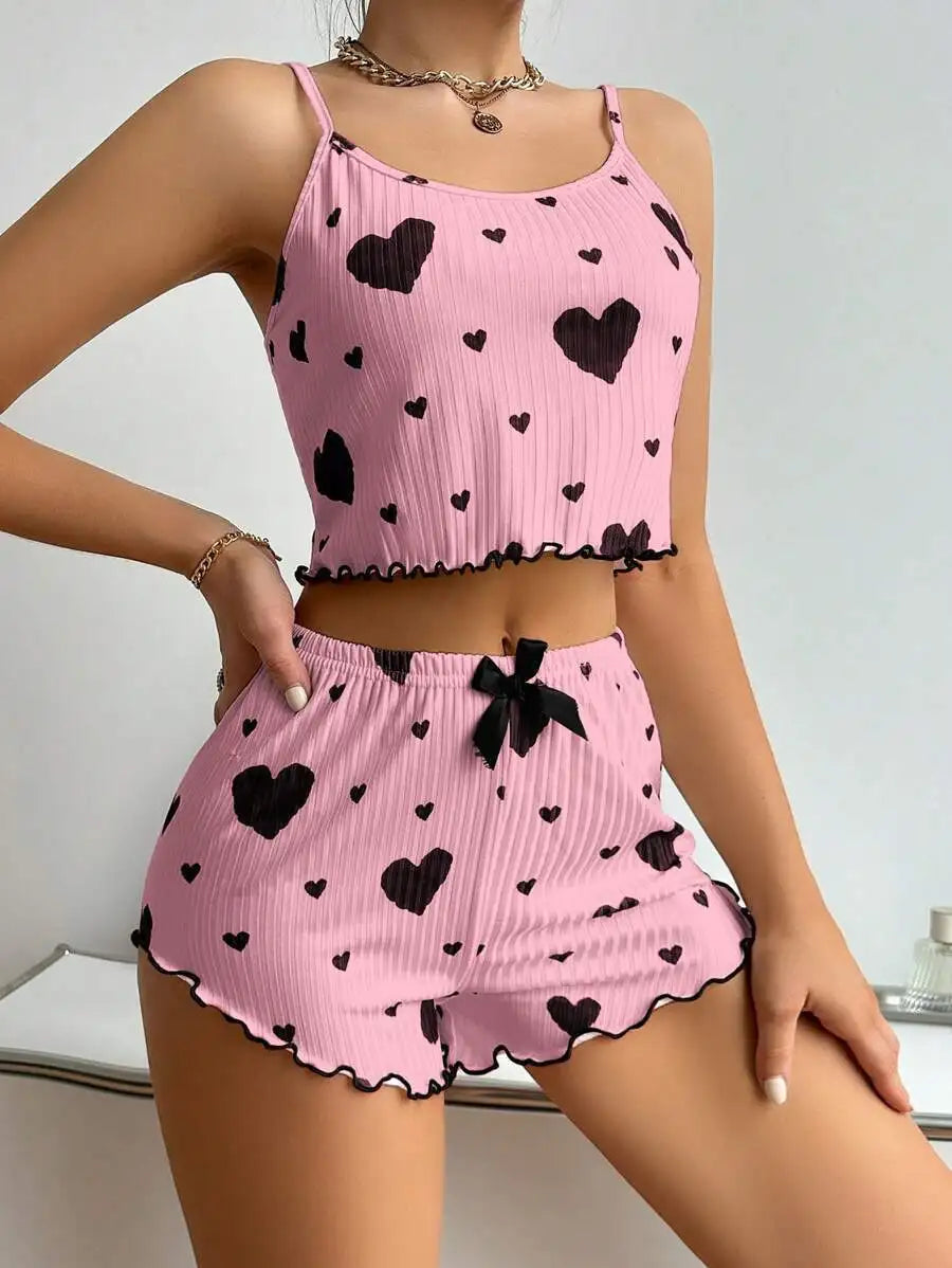 Heart Print Pajama Set Summer Comfort