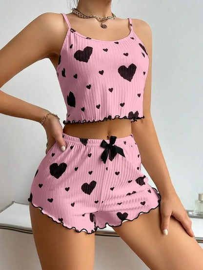 Heart Print Pajama Set Summer Comfort