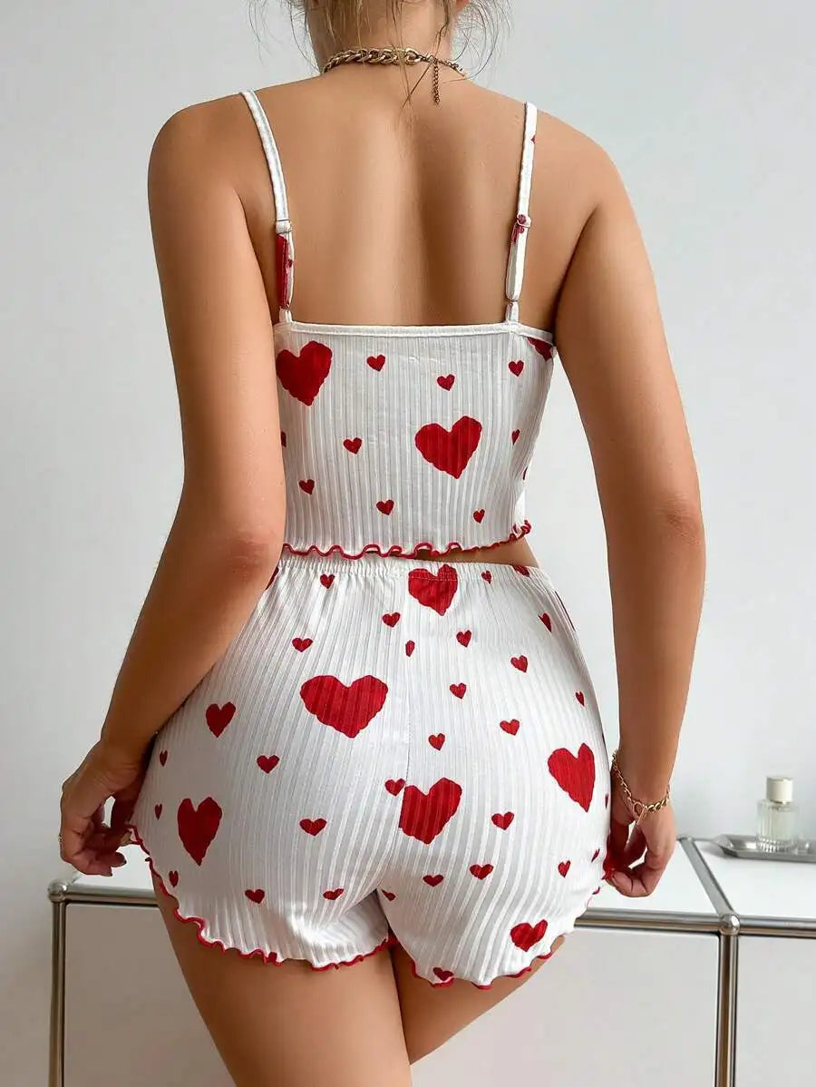 Heart Print Pajama Set Summer Comfort