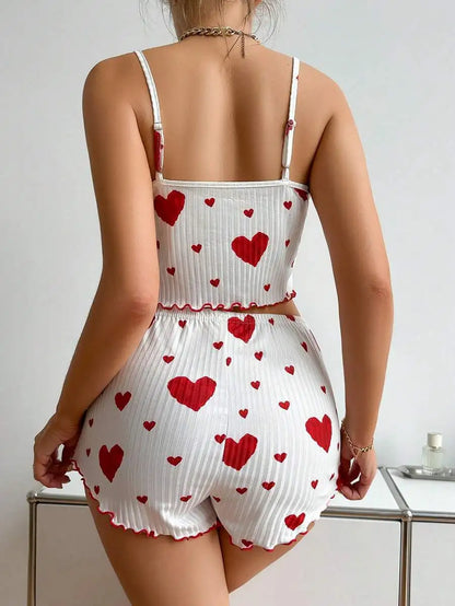 Heart Print Pajama Set Summer Comfort