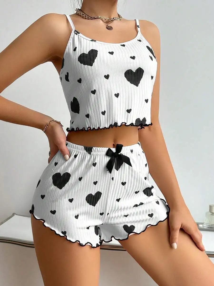 Heart Print Pajama Set Summer Comfort